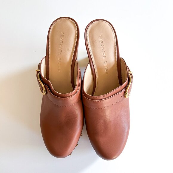 Veronica Beard Hendrix Hazelwood Brown Leather Studded High Heel Clogs 8.5 - Picture 3 of 8